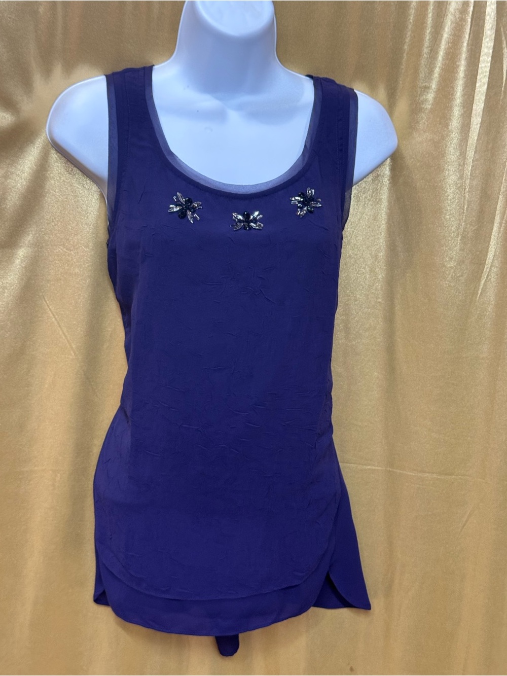 Simply Vera Vera Wang Purple Beaded Scoop Neck Tank Top, Size M